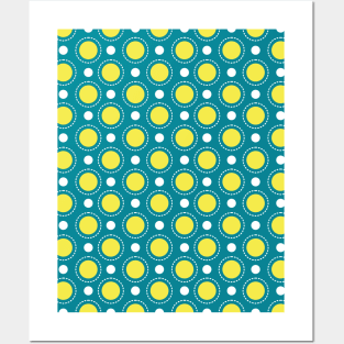 Blue and Yellow Circle Seamless Pattern 030#002 Posters and Art